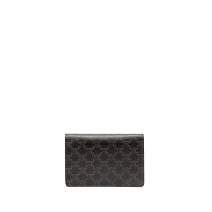 Celine Wallet On Strap Triomphe Canvas / Smooth Lambskin Tan