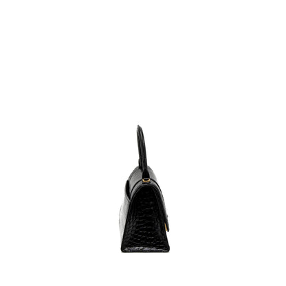 Balenciaga Small Hourglass Purse Crocodile-Embossed Calfskin Black