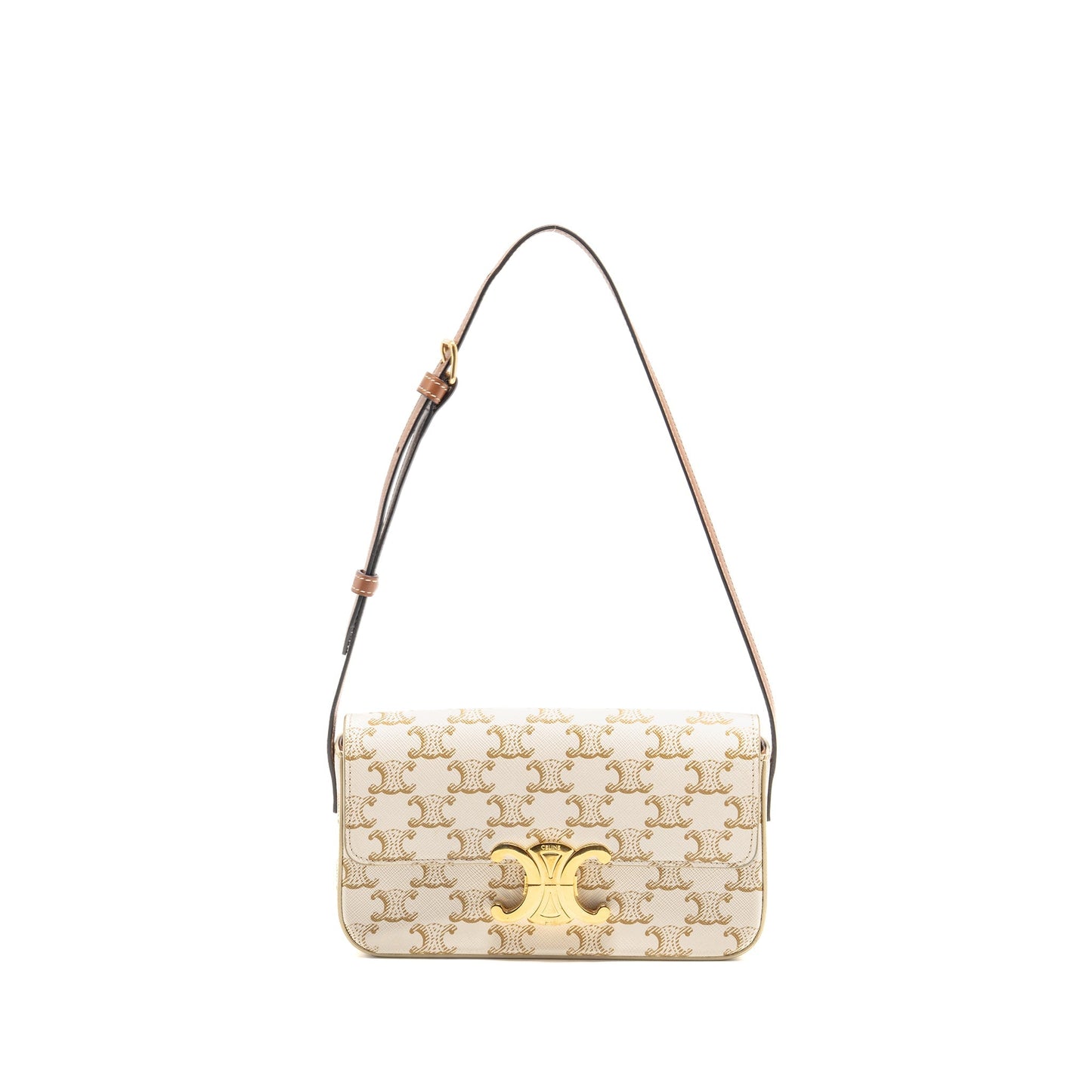 Celine Triomphe Shouder Purse Triomphe Canvas / Calfskin White