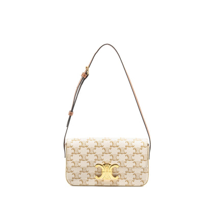 Celine Triomphe Shouder Purse Triomphe Canvas / Calfskin White