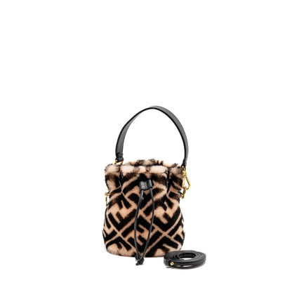 Fendi Mon Tresor Bucket Purse Shearling Zucca Pink/Black