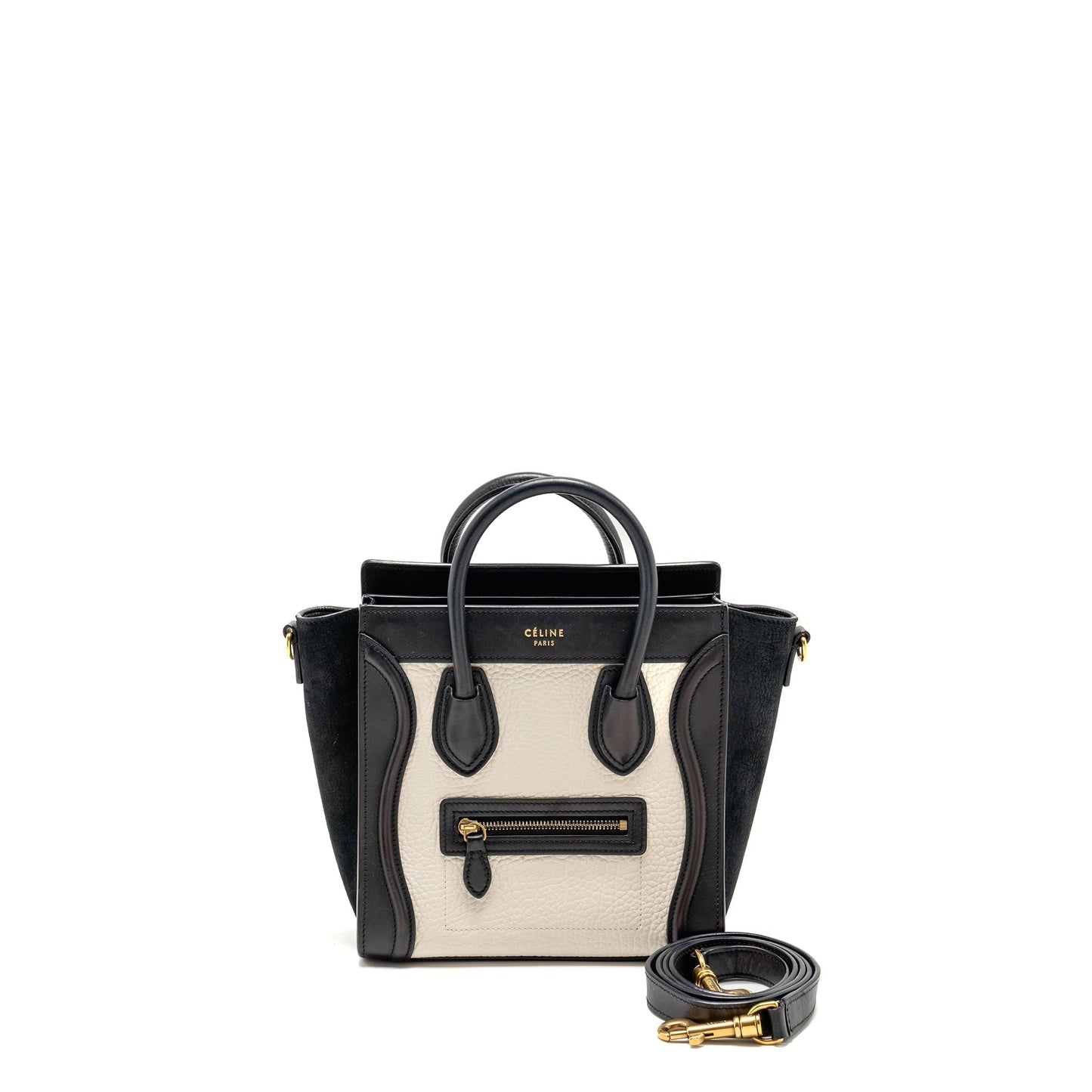 Luxury CELINE Nano Luggage bag calfskin black / white GHW