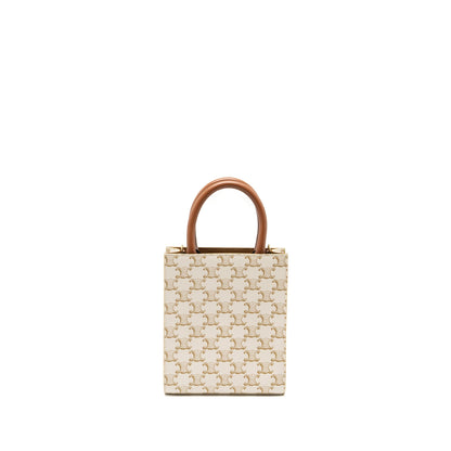 Celine Mini Vertical Cabas in Triomphe Canvas/Calfskin White