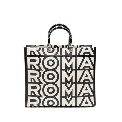 Fendi Medium Sunshine Roma Shopping Purse Calfskin Black/White
