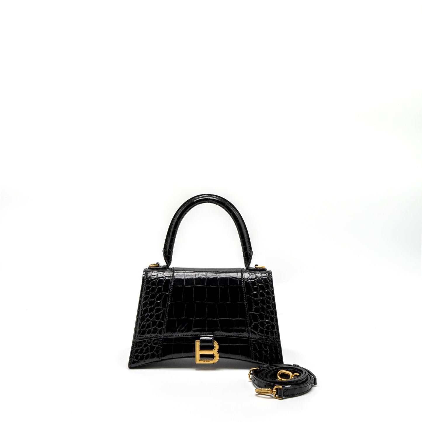Balenciaga Small Hourglass Purse Crocodile-Embossed Calfskin Black