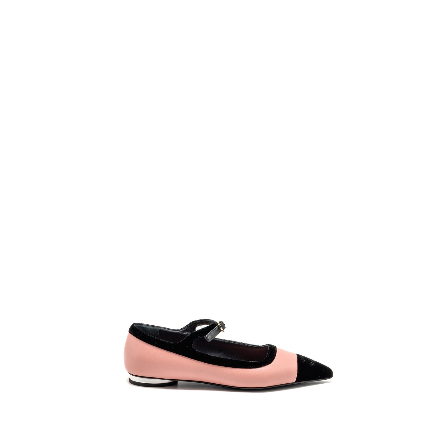 Chanel Size 37 Mary Janes Lambskin/Velvet Pink/Black LGHW