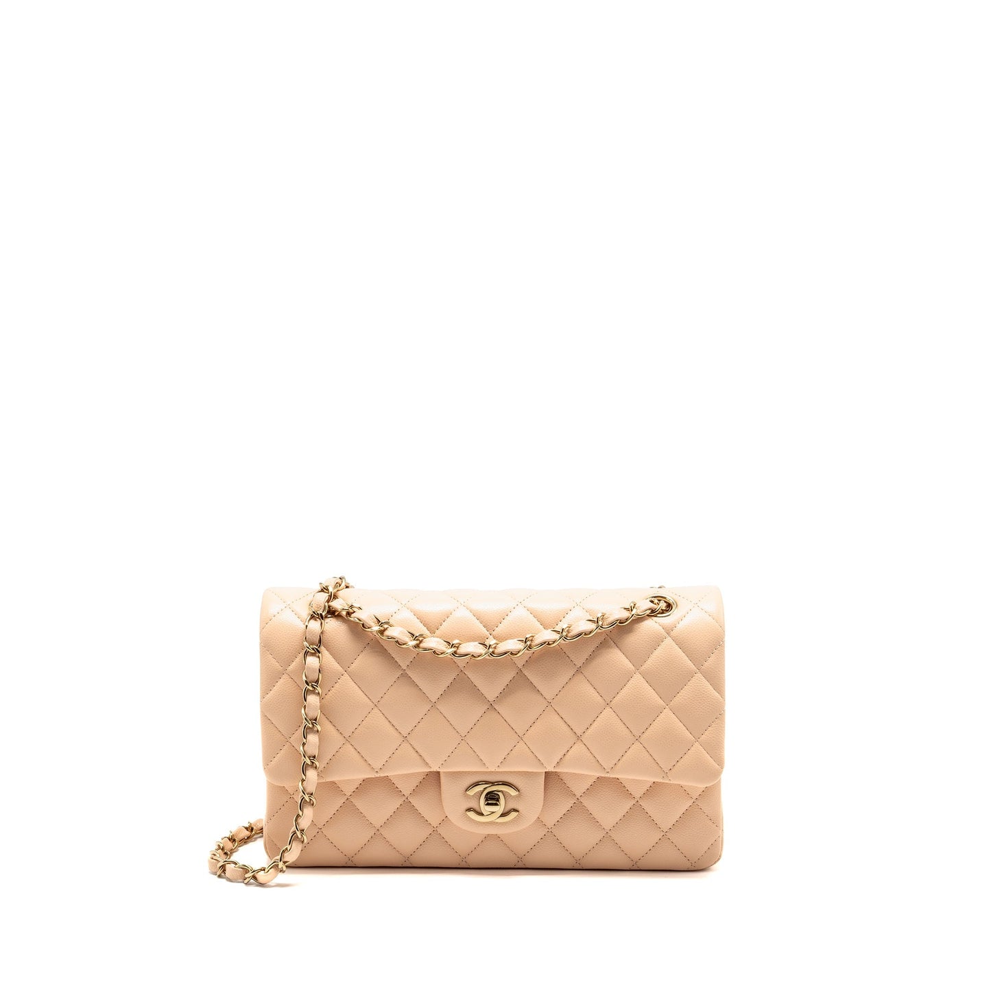 Chanel Medium Classic Double Flap Bag Caviar NN269 Beige LGHW (microchip)