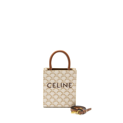 Celine Mini Vertical Cabas in Triomphe Canvas/Calfskin White