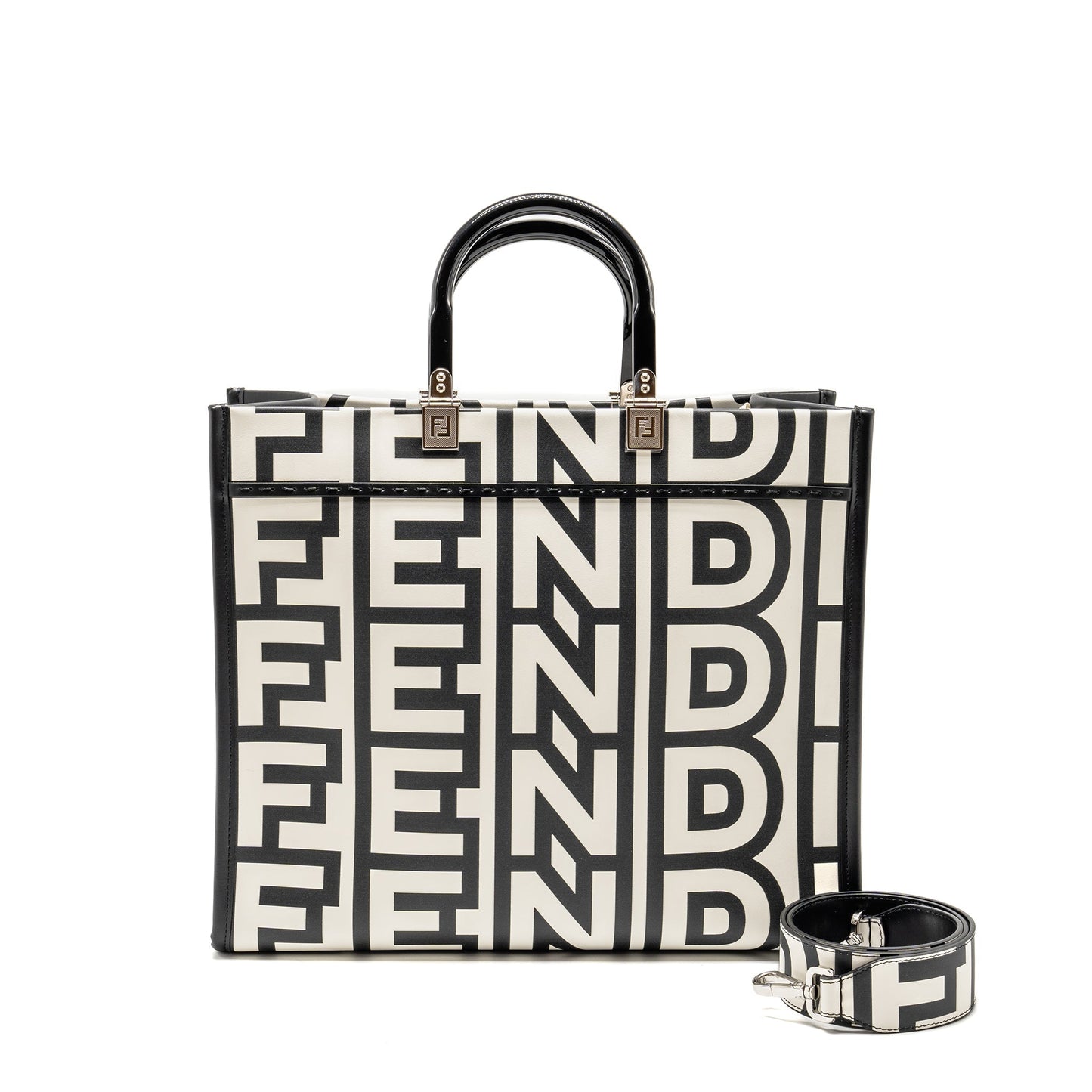 Fendi Medium Sunshine Roma Shopping Purse Calfskin Black/White