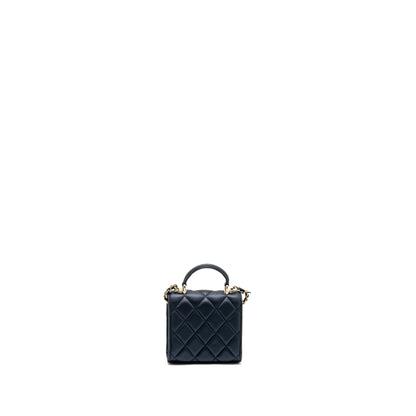 Chanel Top Handle Mini Flap Bag Lambskin Metallic Blue LGHW (Microchip)