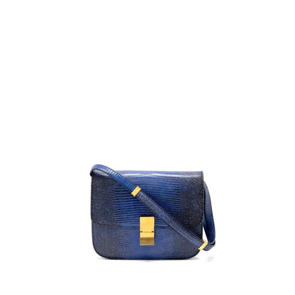 Luxury CELINE Medium Classic Box Bag Lizard Blue GHW