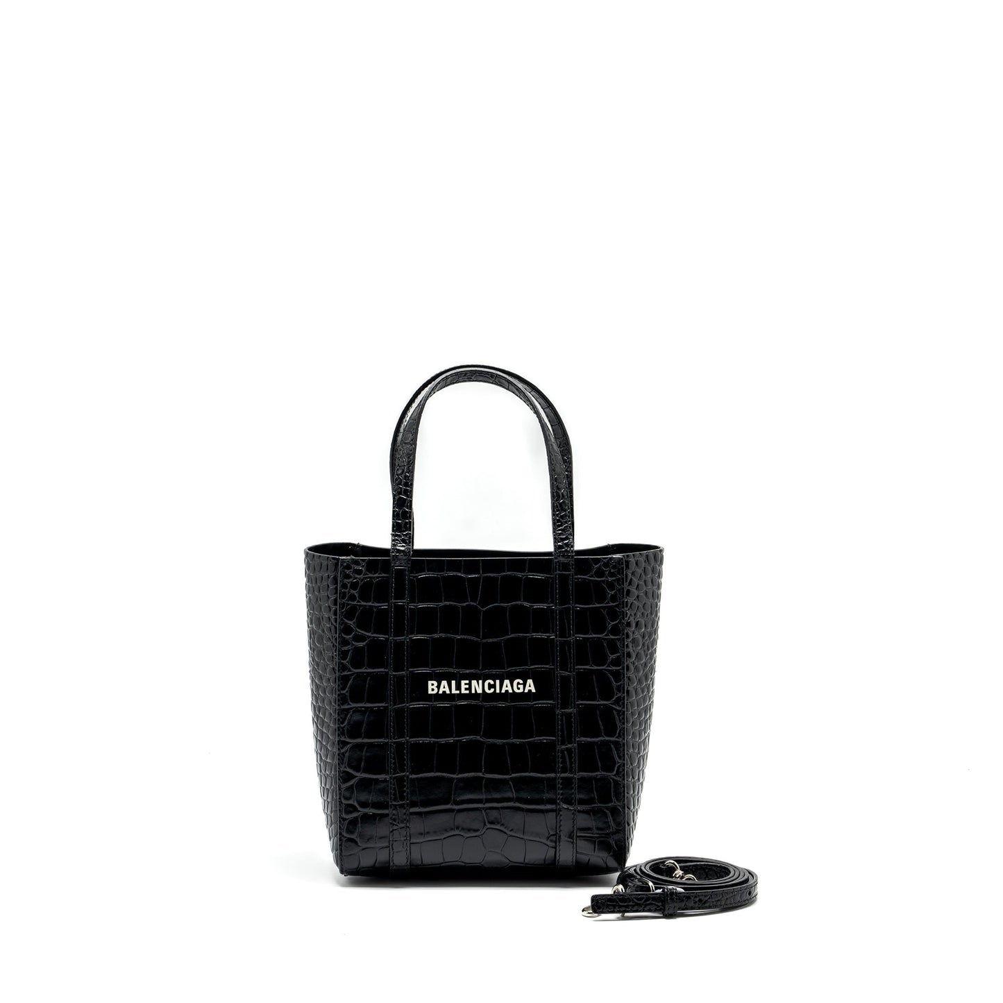 Balenciaga Everyday Tote Purse Crocodile-Embossed Calfskin Black
