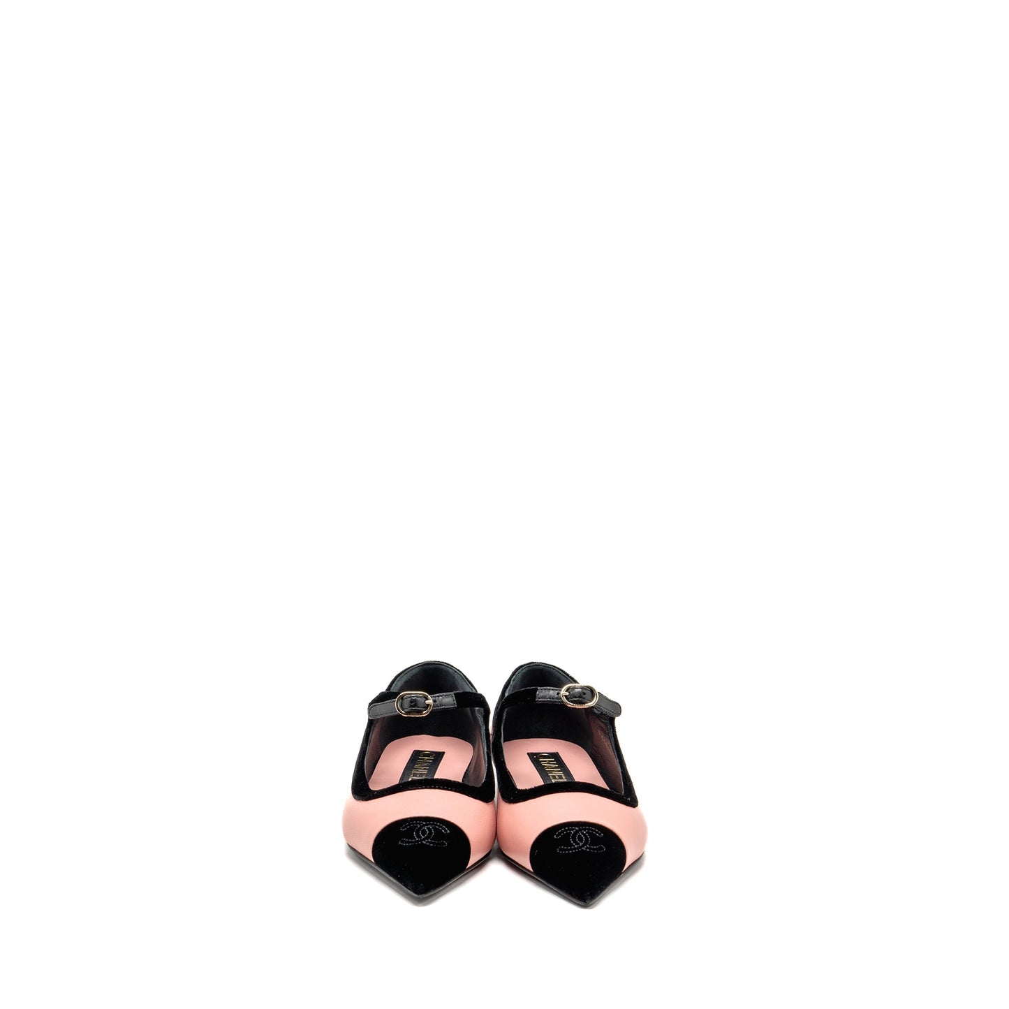 Chanel Size 37 Mary Janes Lambskin/Velvet Pink/Black LGHW