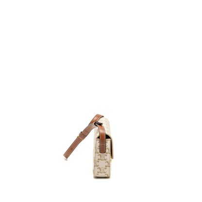 Celine Triomphe Shouder Purse Triomphe Canvas / Calfskin White