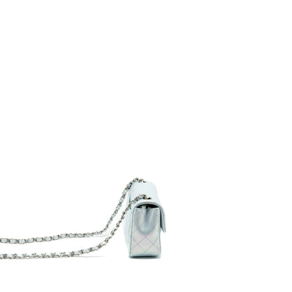 Chanel 21K mini rectangular flap bag calfskin iridescent light blue SHW (microchip)
