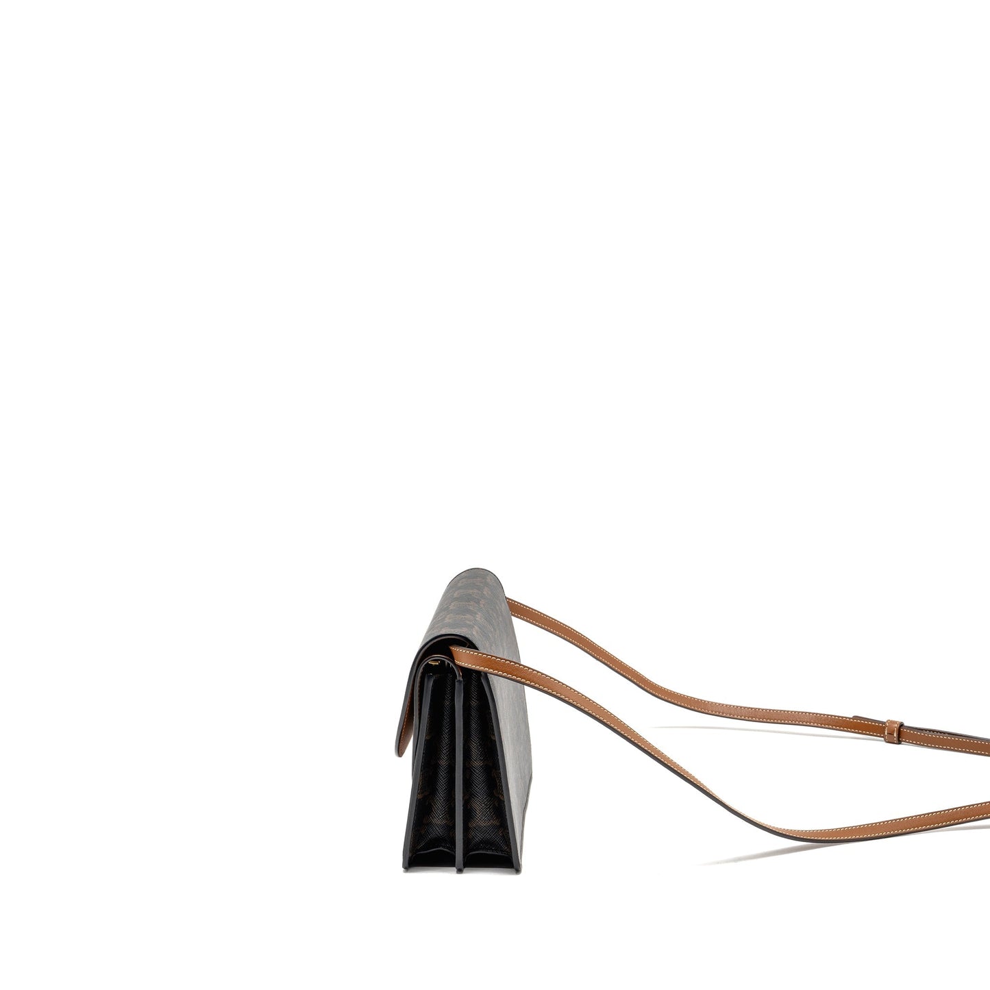 Celine Wallet On Strap Triomphe Canvas / Smooth Lambskin Tan