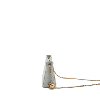 Chanel Pearl Crush Hobo Bag Lambskin Light Grey Brushed GHW (Microchip)
