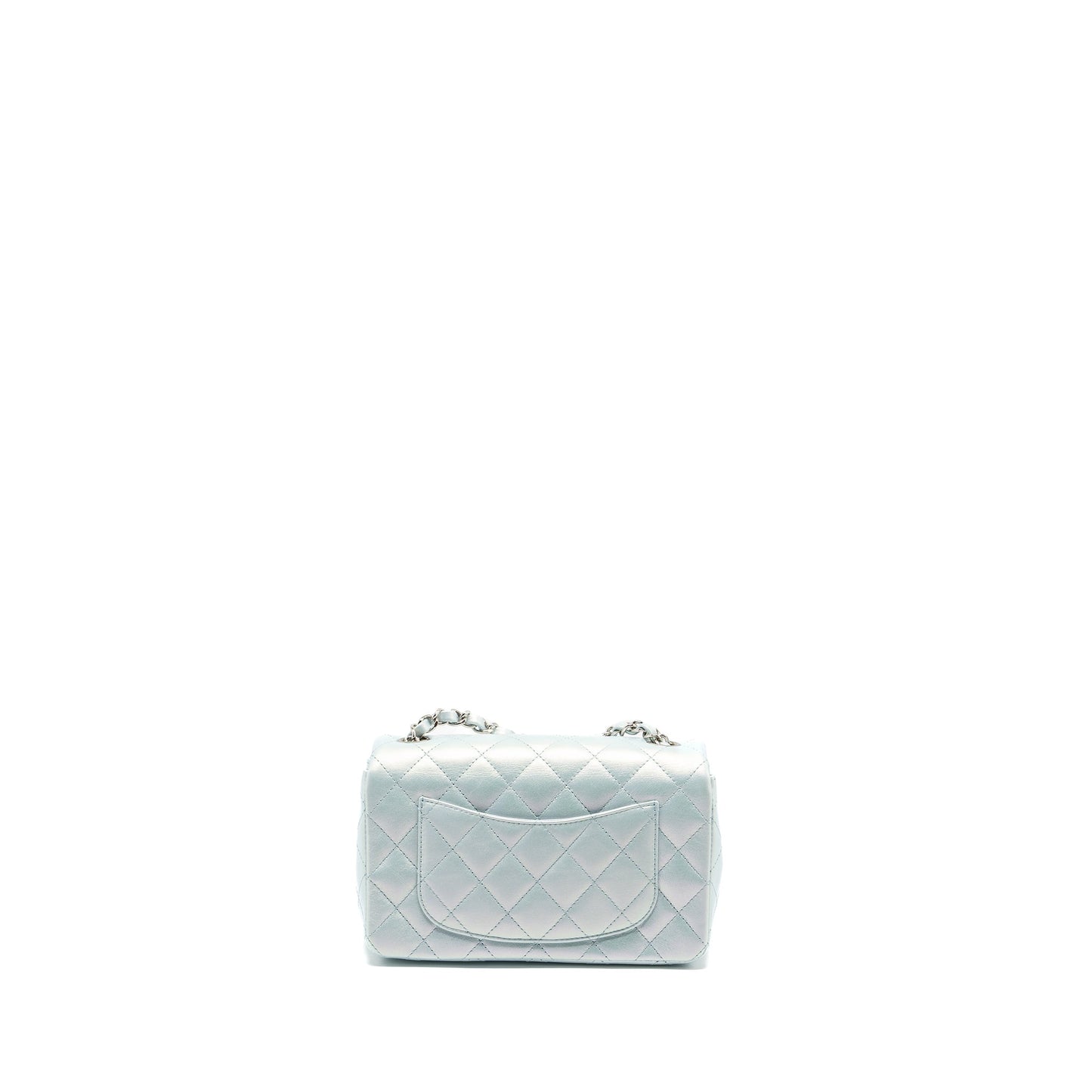 Chanel 21K mini rectangular flap bag calfskin iridescent light blue SHW (microchip)