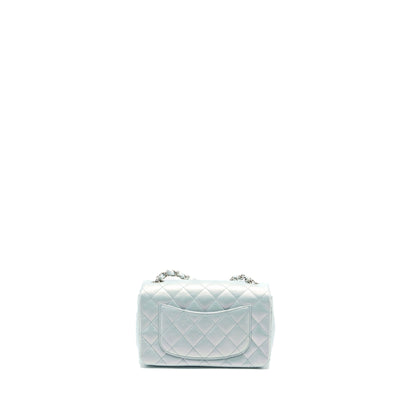 Chanel 21K mini rectangular flap bag calfskin iridescent light blue SHW (microchip)