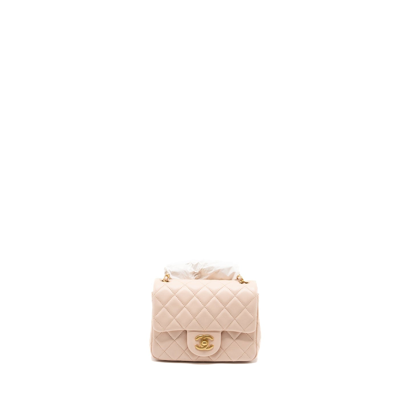 Chanel 22C pearl crush mini square flap bag lambskin pink Ghw (microchip)