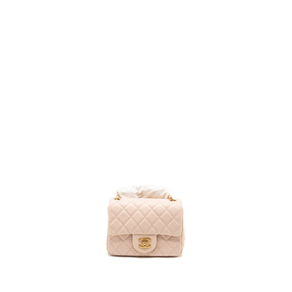 Chanel 22C pearl crush mini square flap bag lambskin pink Ghw (microchip)