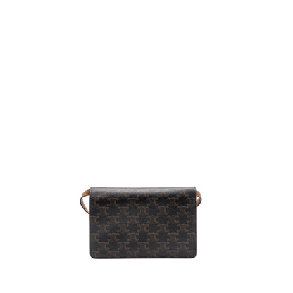 Luxury CELINE Wallet on Strap Triomphe Canvas/Smooth Lambskin TAN