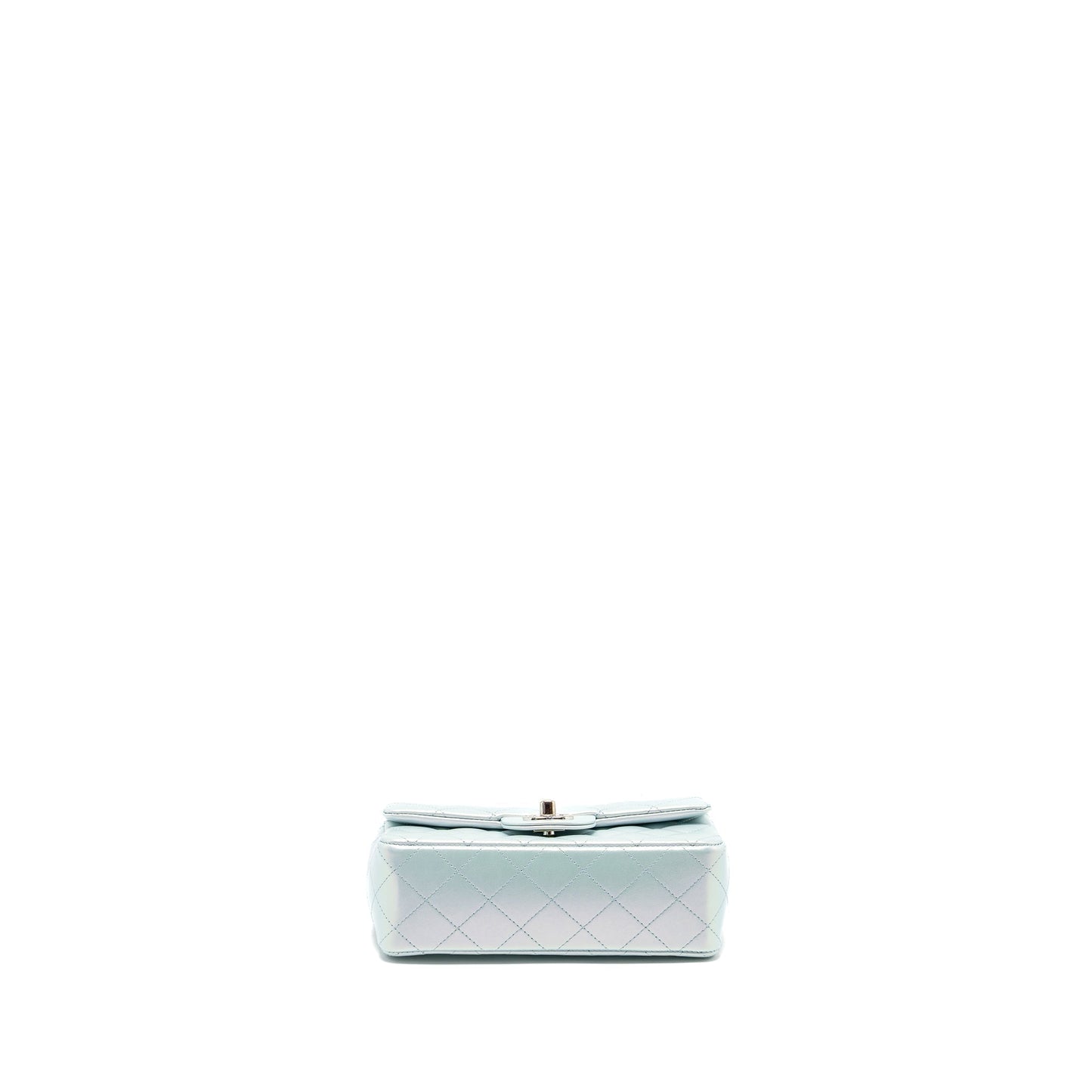 Chanel 21K mini rectangular flap bag calfskin iridescent light blue SHW (microchip)