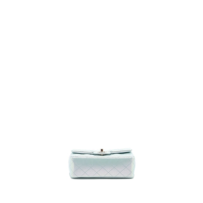 Chanel 21K mini rectangular flap bag calfskin iridescent light blue SHW (microchip)