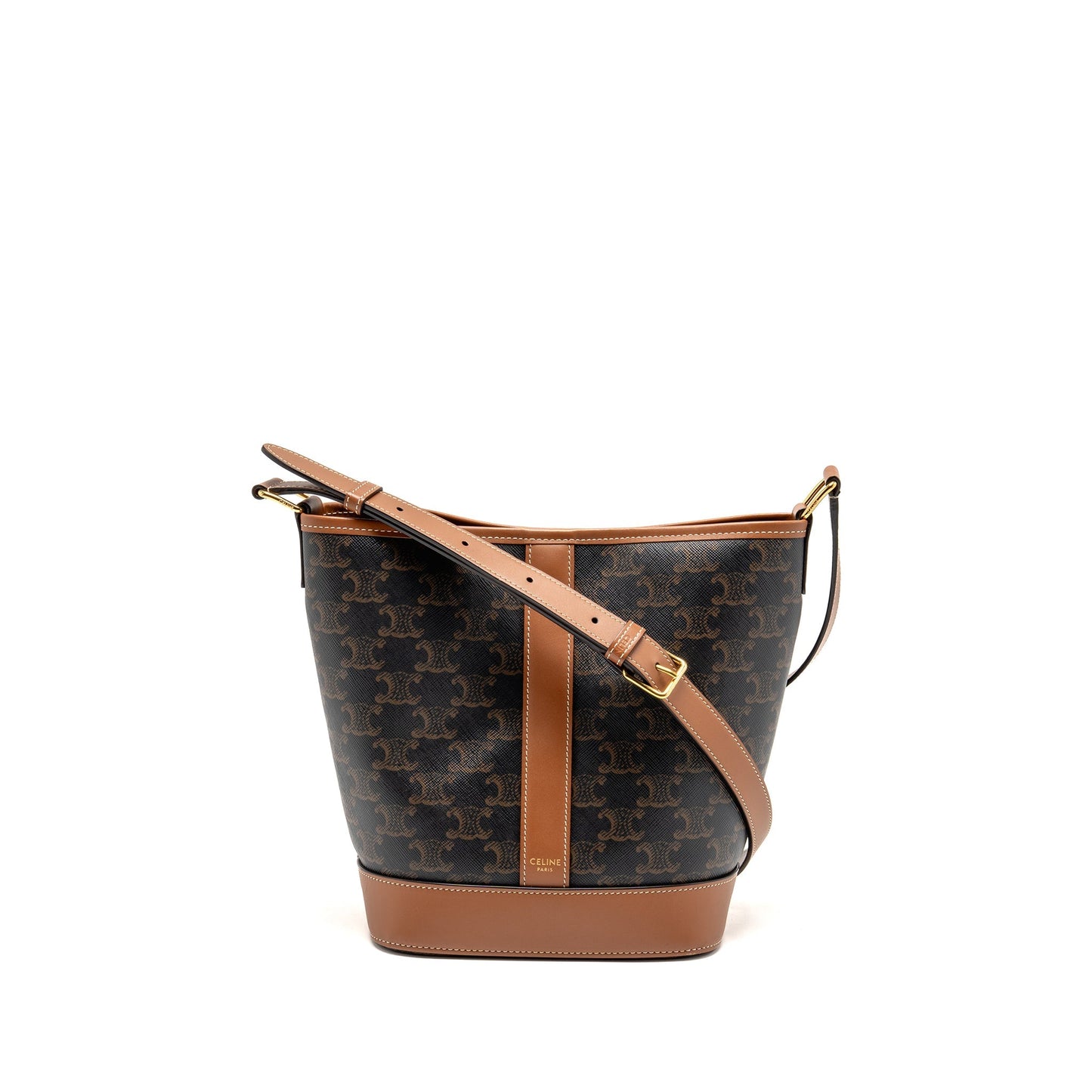 Celine small bucket Purse triomphe canvas / calfskin tan