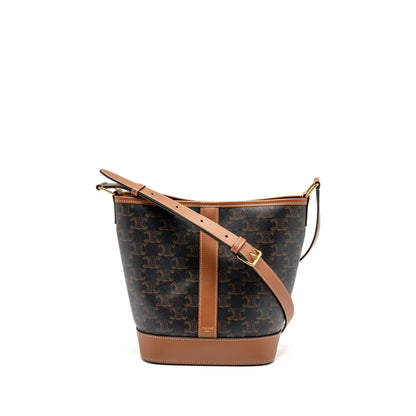 Celine small bucket Purse triomphe canvas / calfskin tan