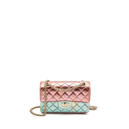 Chanel 20A mini 2.55 reissue flap bag goatskin leather rainbow multicolor ombrÃ© LGHW