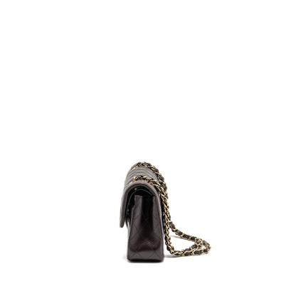 Chanel Small Classic Double Flap Bag Lambskin Dark Brown LGHW (Microchip)
