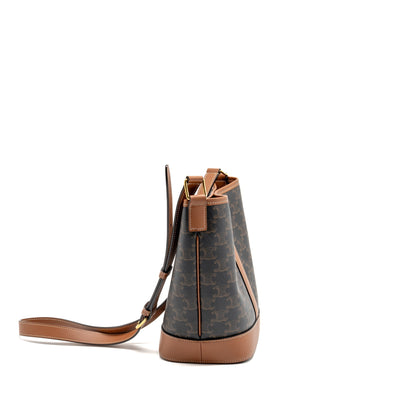 Celine small bucket Purse triomphe canvas / calfskin tan