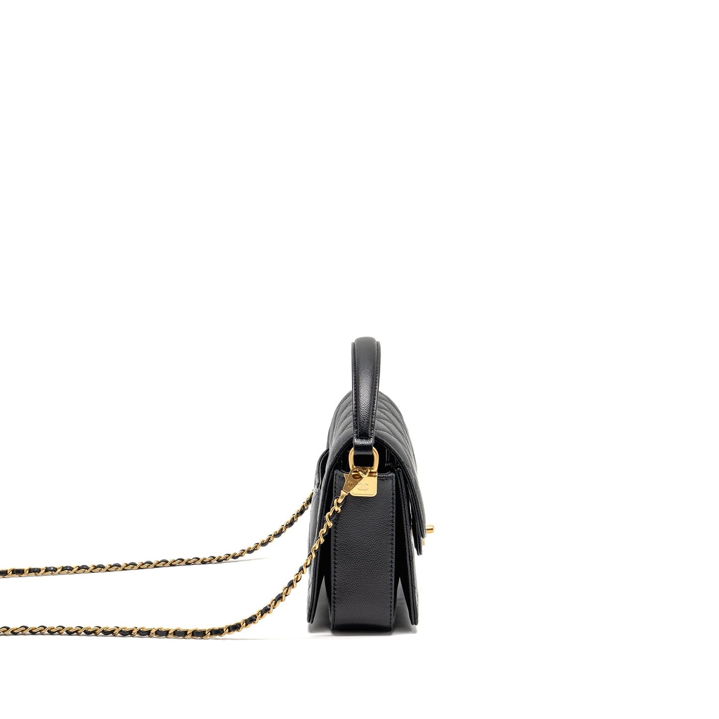 Chanel 24k Top Handle Messenger Bag with Removable Chain Caviar Black GHW(microchip)
