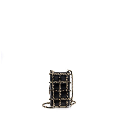 Chanel Gold Clutch O Chain Phone Holder Lambskin Black LGHW