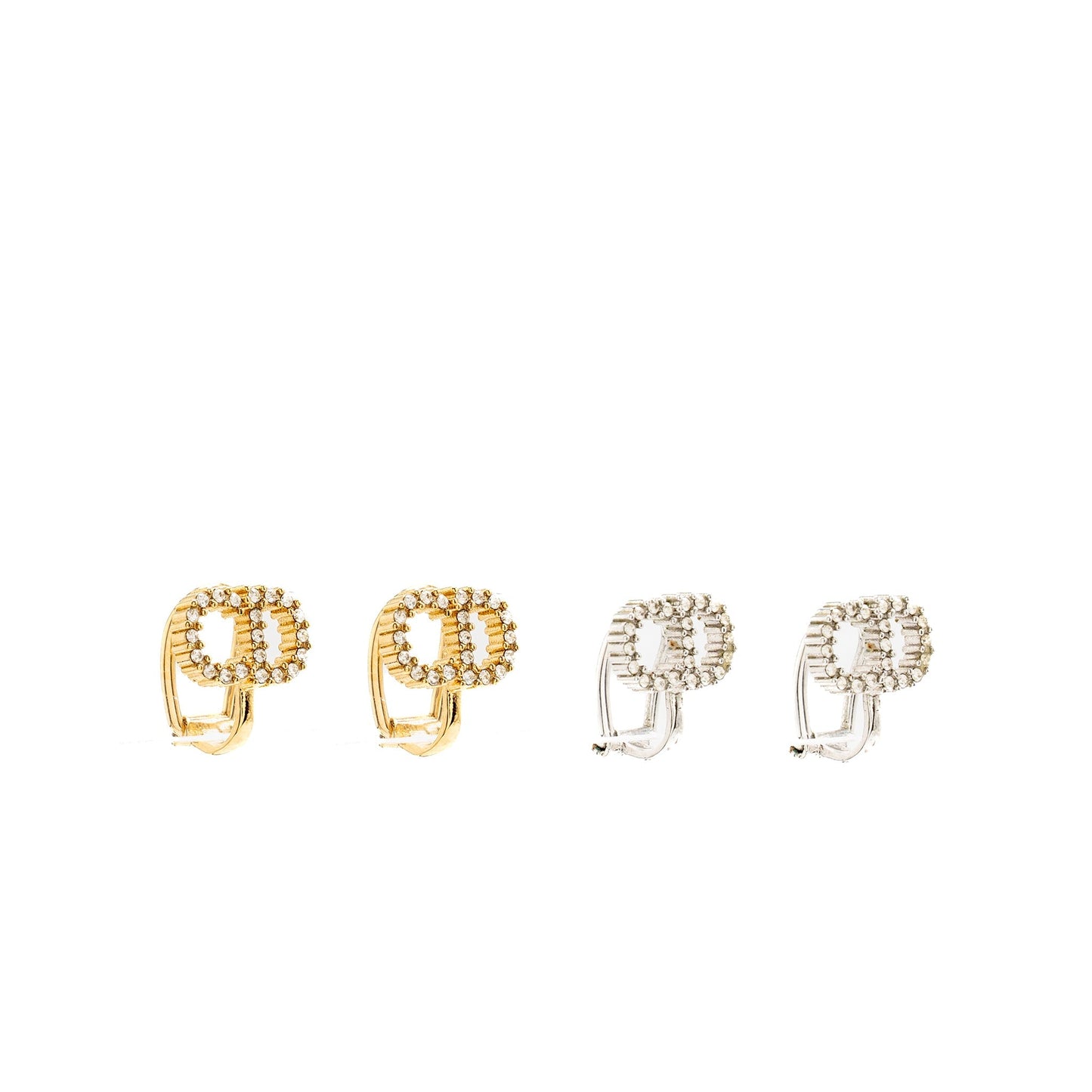 Dior Crystal Ear Clips Silver/Gold Tone (sell in a set)