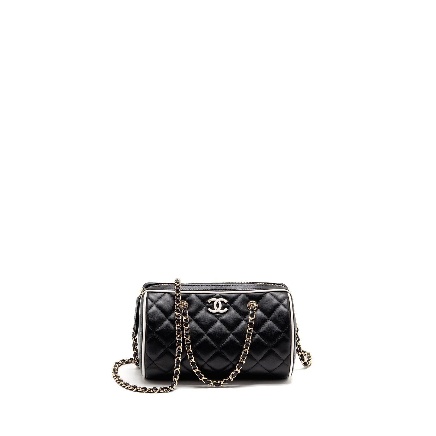Chanel 25P Quilted Bowling Bag Lambskin Black LGHW (Microchip)