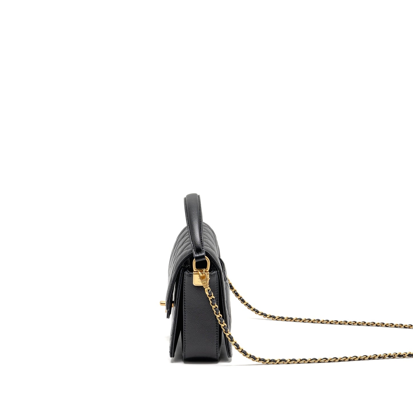 Chanel 24k Top Handle Messenger Bag with Removable Chain Caviar Black GHW(microchip)