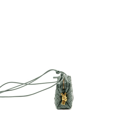 Bottega Veneta Mini Loop Purse Metal Knots Calfskin Green