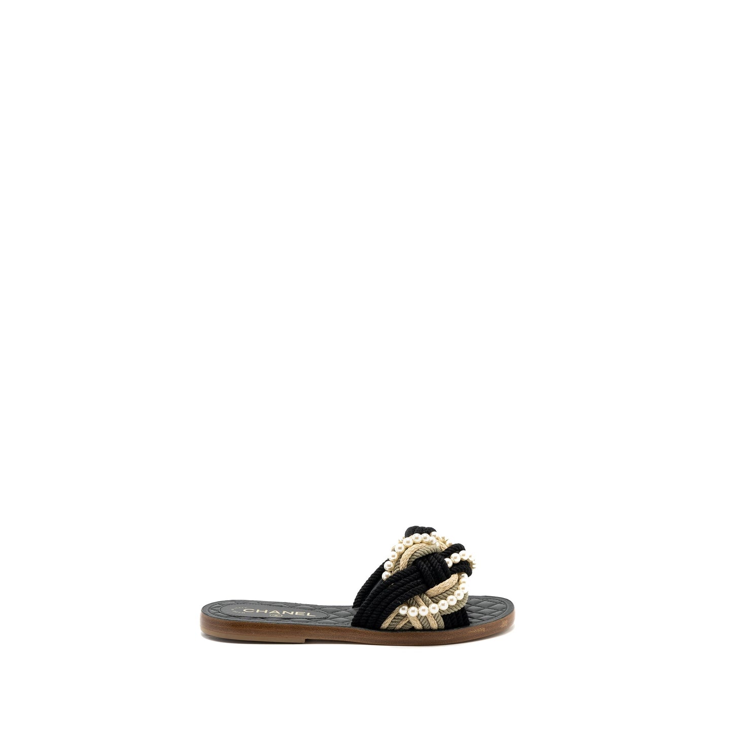 Chanel Size 37 Mules Cord/Lambskin Black