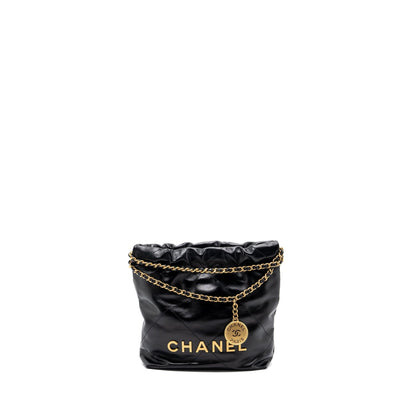 Chanel Mini 22 Bag Shiny Calfskin Black GHW(Microchip)