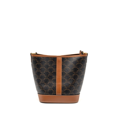 Celine small bucket Purse triomphe canvas / calfskin tan