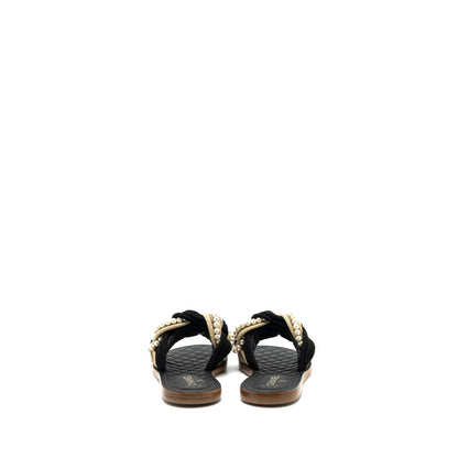 Chanel Size 37 Mules Cord/Lambskin Black