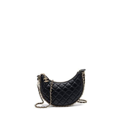 Chanel Small Moon Hobo Bag Lambskin Black LGHW (microchip)