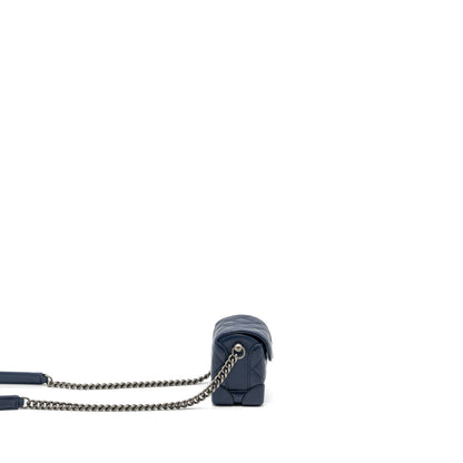 Chanel 20C mini trunk Flap bag Calfskin Navy blue Ruthenium hardware