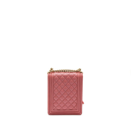 Chanel Vertical Boy Bag Metallic Grained Calfskin Pink LGHW