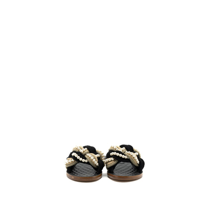 Chanel Size 37 Mules Cord/Lambskin Black