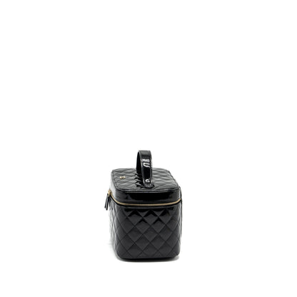 Chanel top handle vanity case patent black LGHW