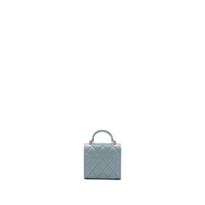 Chanel top handle mini flap bag lambskin light blue LGHW