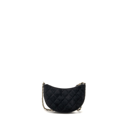 Chanel Quilted Crystal Mini Hobo Crossbody Bag Velvet Black LGHW (microchip)